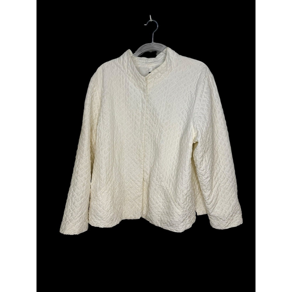 Eileen Fisher Quilted Jacket Size 2X 100% Silk Ivory Mandarin Collar Minimalist